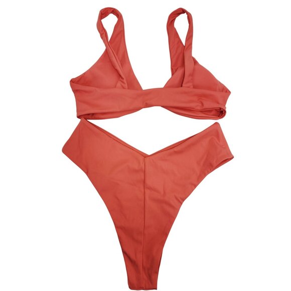 Rust Red Swimsuit Bikini Set With Knot Detail High Waist Bottoms Size M - Picture 5 of 7